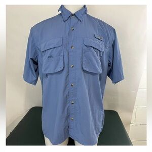 World Wide Sportsman Mens Short Sleeve Button Up Shirt Large Blue Fishing (67)